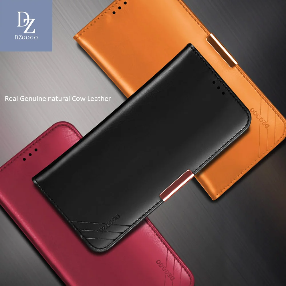 

DZGOGO Real Genuine natural Cow Leather Case For iPhone 11 Pro Max Wallet magnet Flip Book Cover