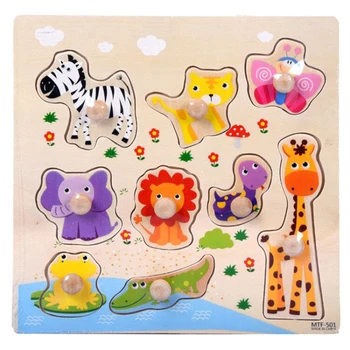 

Kids Toys Montessori Wooden Puzzle Hand Grab Board Set Educational Wooden Toys Cartoon Vehicle Animal Puzzles Baby Children Toy