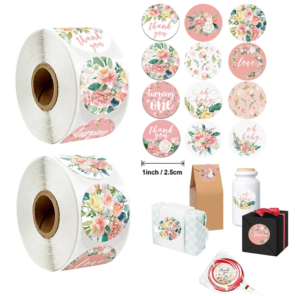 

500pcs 2.5cm Flower Thank You Love Kawaii Stickers Merry Christmas Label Wedding Birthday Decoration Cute Stationery Stickers