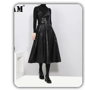 [EAM] Women Black Bow Split Joint Buckle Temperament Dress New Sleeveless Loose Fit Fashion Tide Spring Autumn 2020 1Z663
