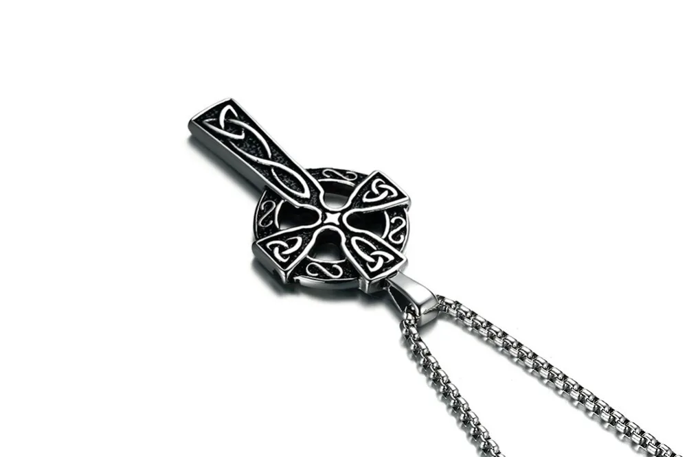 Mens Vintage Large CELTIC CROSS Irish Knot Pendant Necklace Stainless Steel Cros Cheilteach Jewelry Gold Silver Men Accessories collares collier colar choker 16