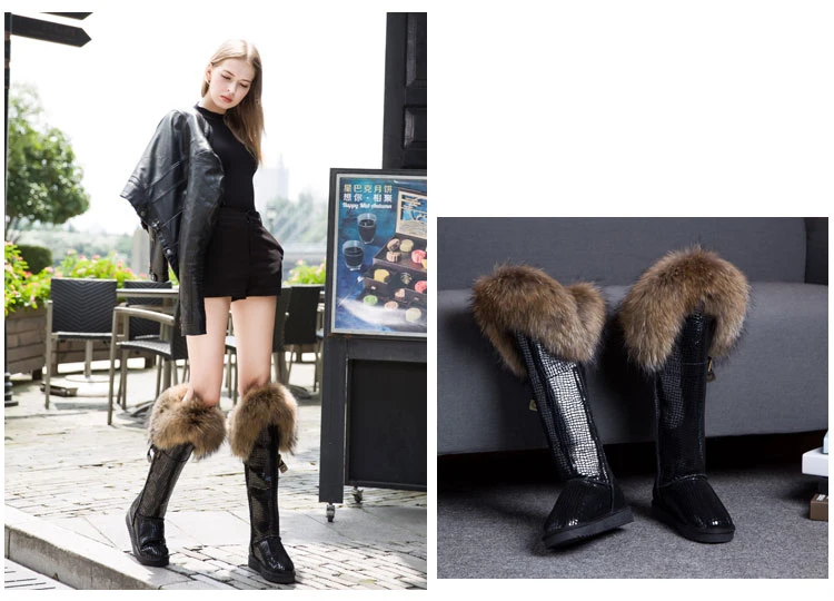 ; модные высокие зимние сапоги; botas mujer; женская зимняя обувь из натуральной кожи с натуральным лисьим мехом;