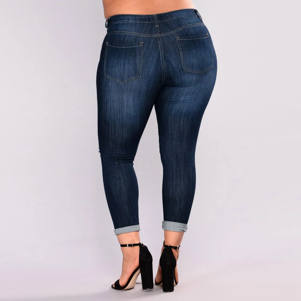 Женские Темно-Синие Джинсы 4XL 7XL размера плюс, рваные Стрейчевые обтягивающие джинсы, брюки с высокой талией, vaqueros-30, 11,1