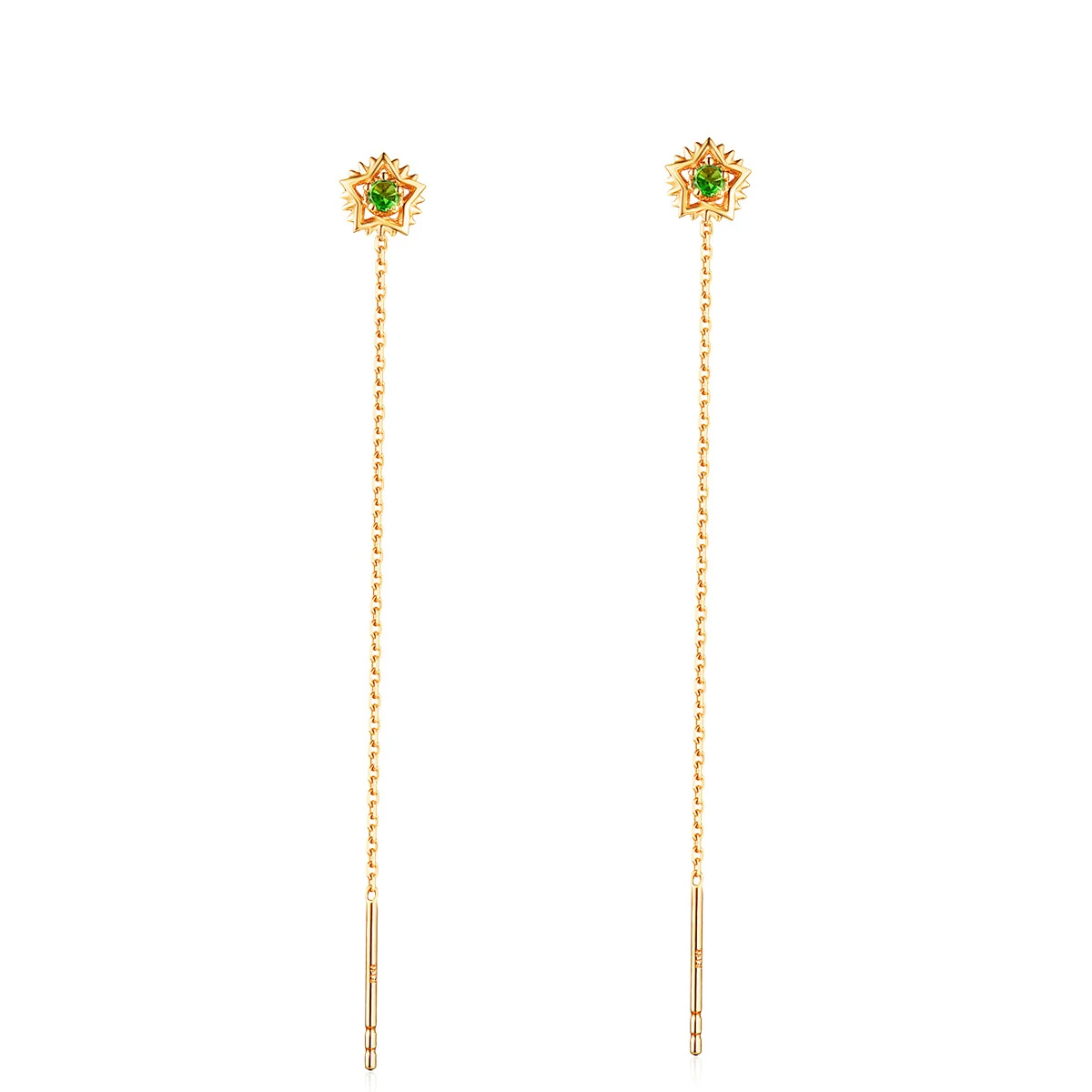 

Trendy Star Tsavorite 14K Real Solid Gold Drop Earrings Ear Chain for Women Fancy Upscale Genuine Gemstone Dangle Office Jewelry