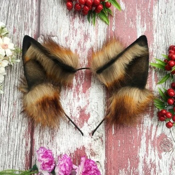 

New Animal Black Brown Color Wolf Wolves Ears Hairhoop Headwear Hand Made WorkLolita Cosplay Game Party Costume Accessories