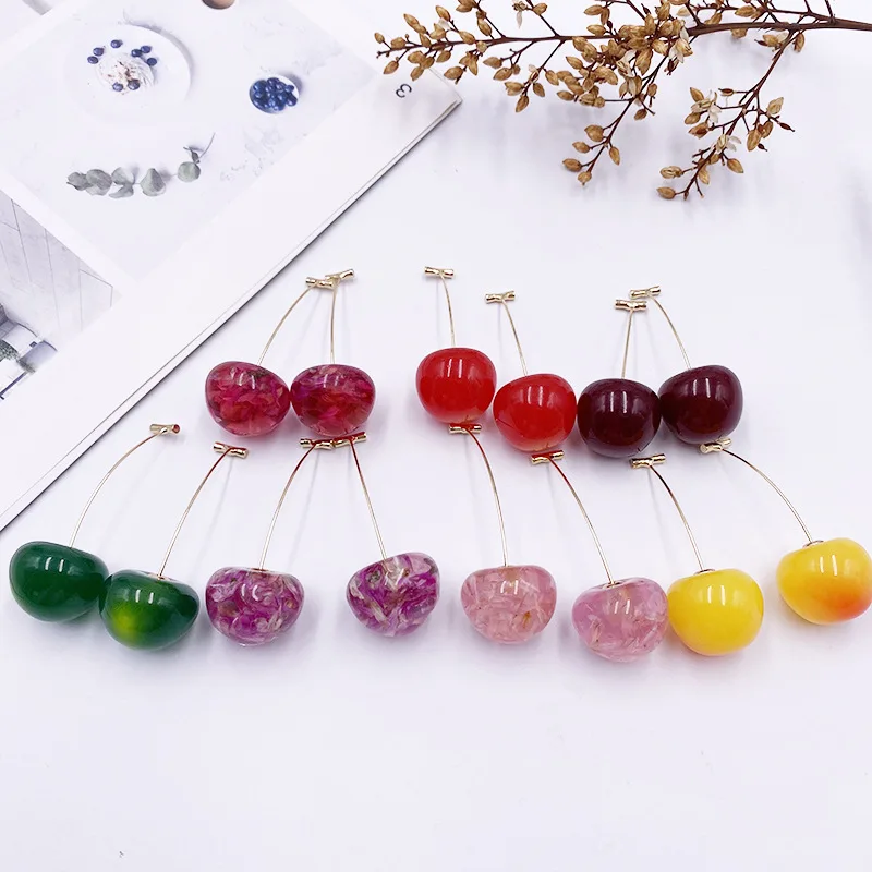 Korean Sweet Cherry Earrings Long statement Earrings for Women Acrylic Resin Colorful Fruit Dangle Earring Red Blue Pink Cherry