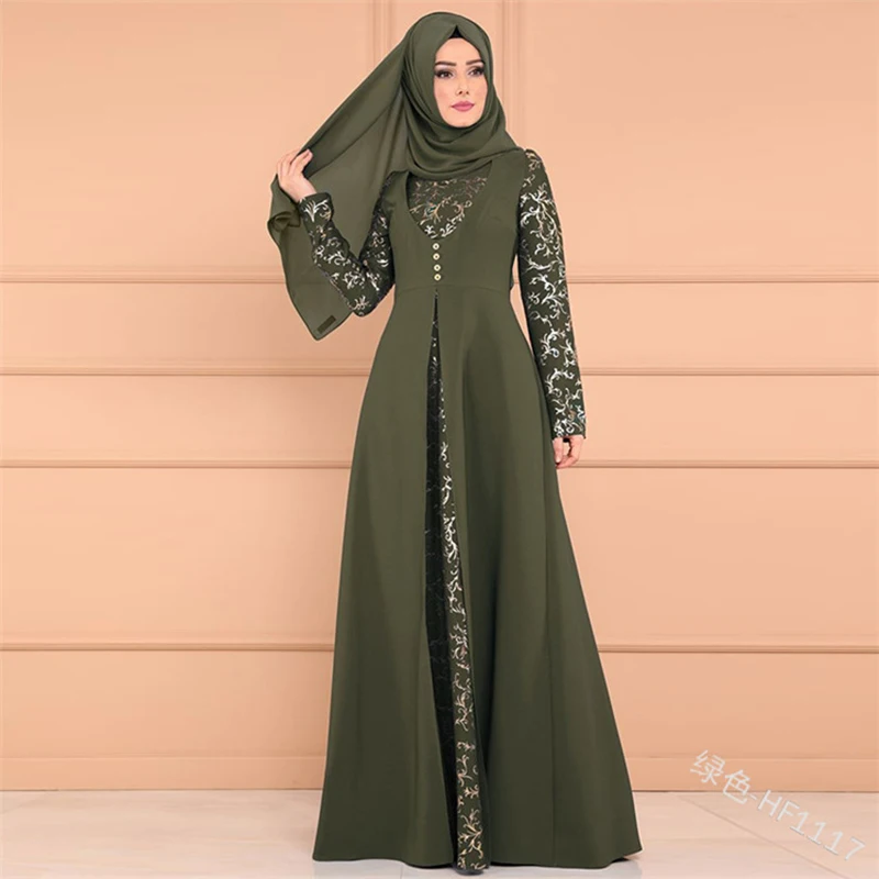 Green dress Абайя Дубай турецкий хиджаб мусульманское платье кафтан марокаин Кафтан Абая для женщин ислам одежда Tesettur Elbise халат Musulmane - Цвет: Green dress