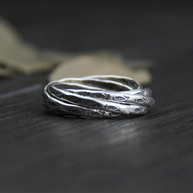 Fyla Mode 999 серебряные кольца, подарки, винтажные резные Многослойные тайское серебрянное кольцо, ювелирное изделие, ширина 5,5 мм, вес 4,20 г