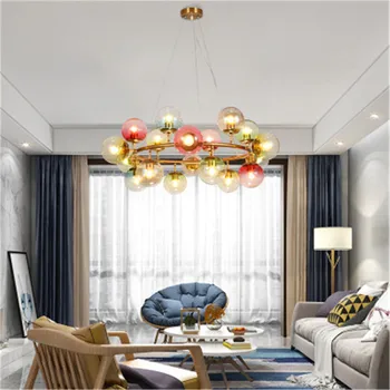 

2019 New Nordic Style Glass Sphere DNA Pendant Lamp Creative Molecule Multicolor Coffee Bar Living Room Bedroom Hanging Lighting