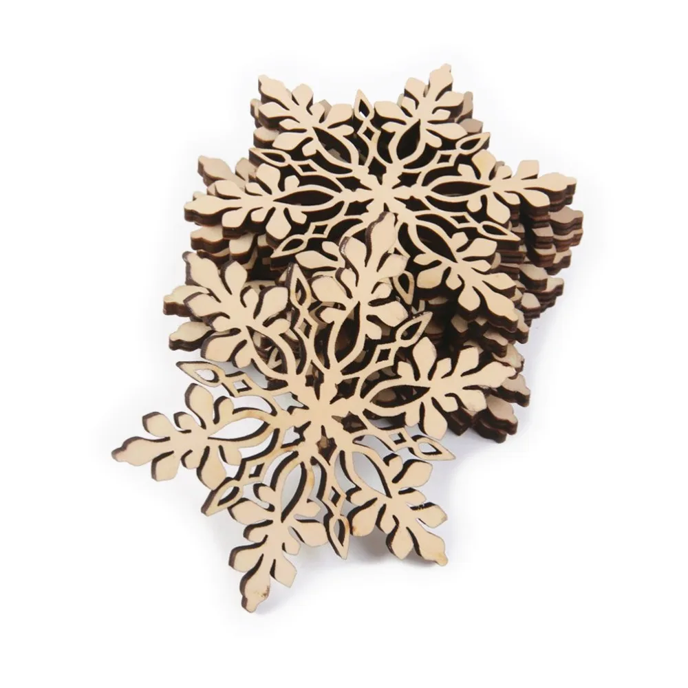 Unfinished Natural DIY Wood Slice Xmas Ornaments Cut Wood Slices Tags Snowflake Cutout for Holiday Season 10pcs