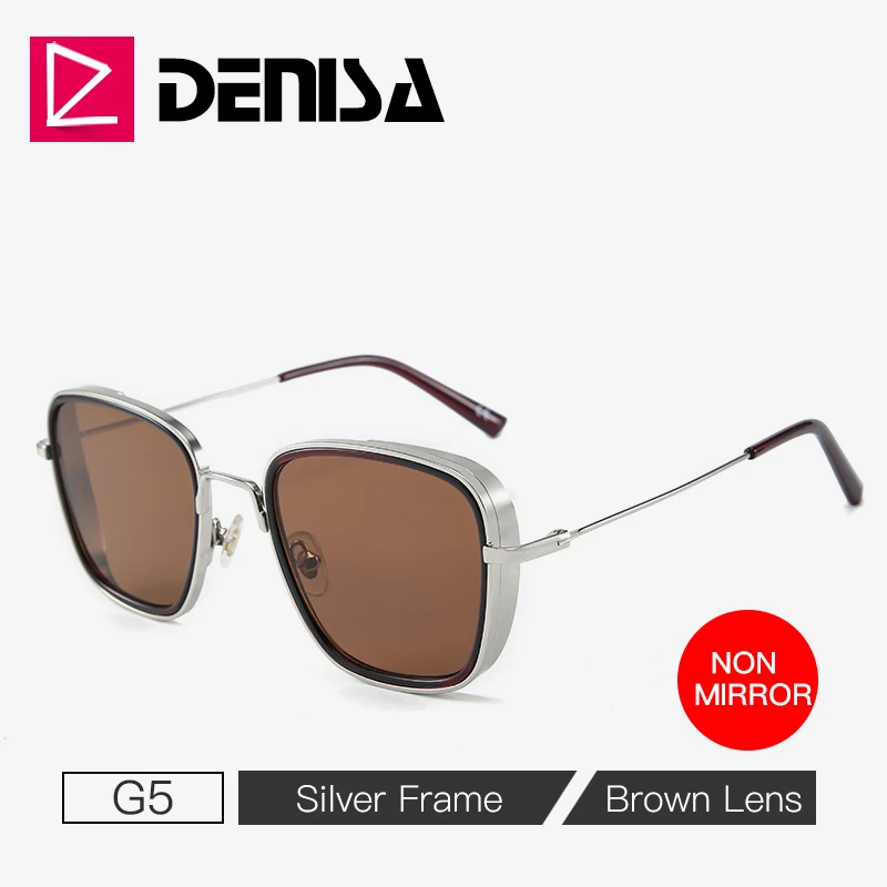 DENISA, роскошные брендовые винтажные Квадратные Солнцезащитные очки для мужчин, Kabir Singh, солнцезащитные очки Tony Stark, зеркальные оттенки для женщин G8017 - Цвет линз: G5 Brown NonMirror