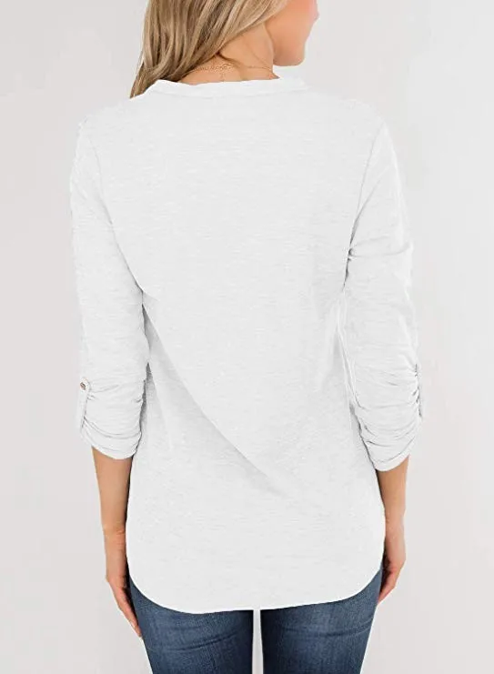 SAGACE Женская модная Однотонная рубашка с v-образным вырезом пуловер Топ осенняя и зимняя сексуальная рубашка горячая Распродажа длинный рукав