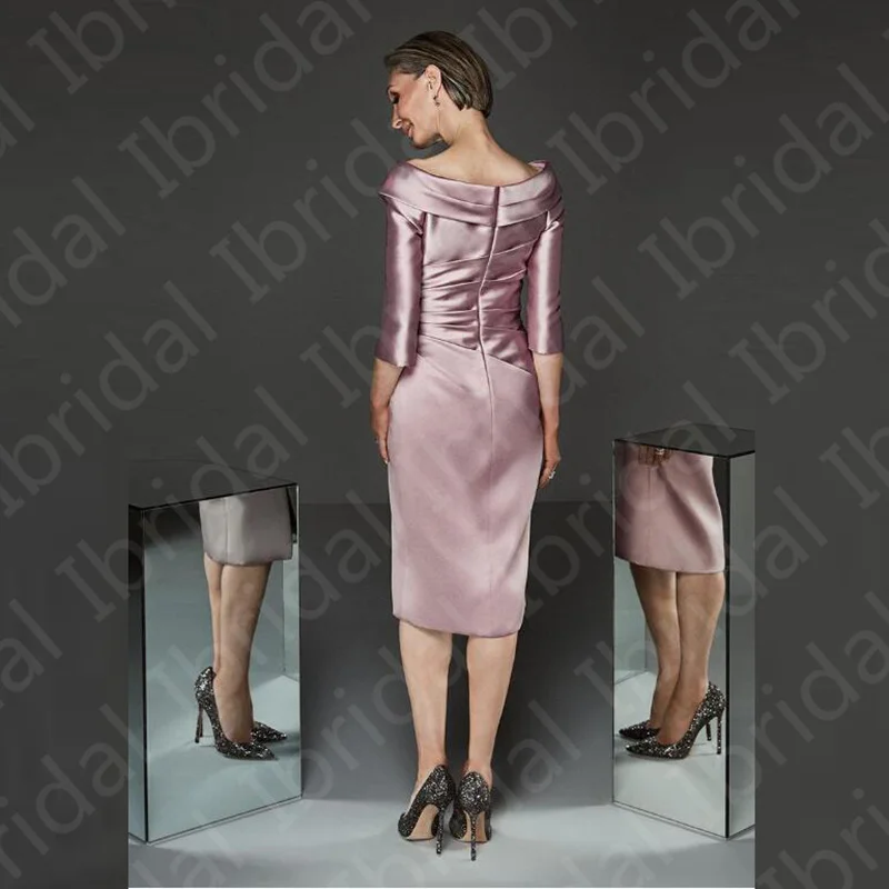 Modern Simple Mother of Bride Dresses Plunge V Neckline Dress Knee Length Groom Gowns 3/4 Sleeves mother bride dresses