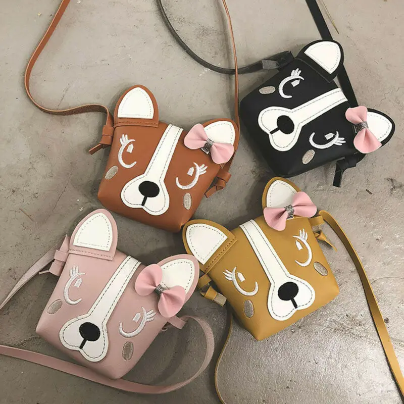 Hot Pretty Kids Girl Crossbody Mini Shoulder Bag PU Leather Cute Dog Bowknot Kids Girls Casual Messenger Bags Handbag