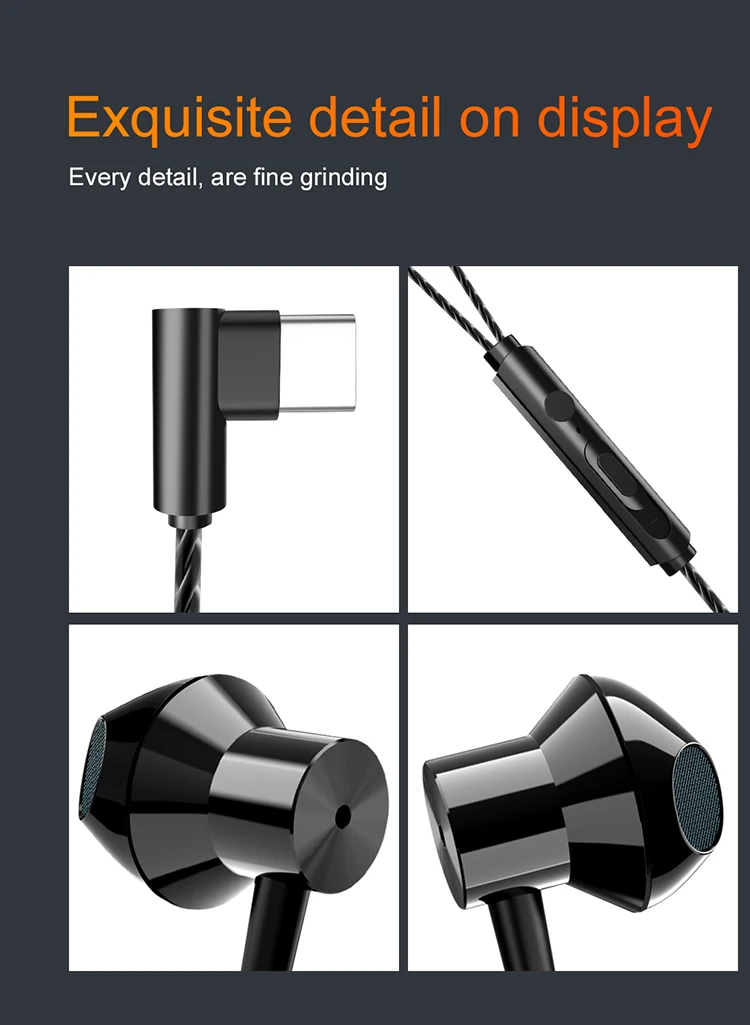 Наушники типа C с динамическим приводом, HiFi, USB-C, наушники-вкладыши, бас, металлическая Спортивная игровая гарнитура с микрофоном, 100 шт./партия