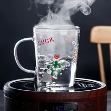 350 мл с крышкой Высокая боросиликатная стеклянная чашка карандаш удача арбуз двойными стенками вода молоко чай термостойкая стеклянная кружка