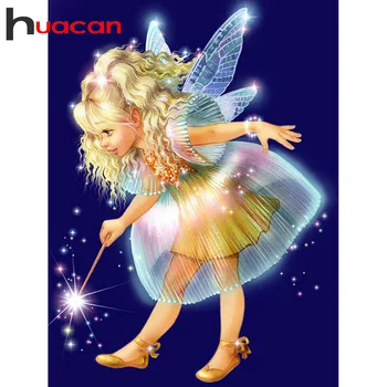 

Huacan Diamond Painting With Square Stones Fairy 5d Full Diamond Embroidery Complete Kit Character Home Decoration