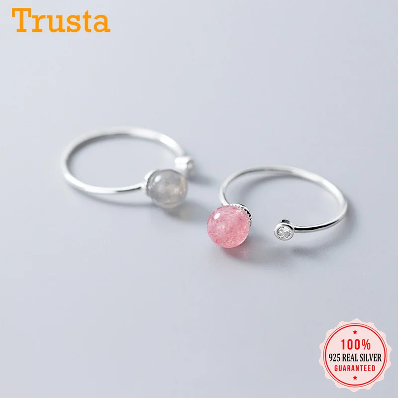 

Trustdavis Genuine 100% 925 Sterling Silver Moonstone strawberry crystal Open Finger Ring For Women Wedding Jewelry Gift DS1890