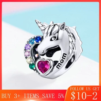

CodeMonkey Unicorn Beads 925 Sterling Silver Mom Heart Multi Color Bead Fit Original Design Bracelet Monther Jewelry Gift 1160