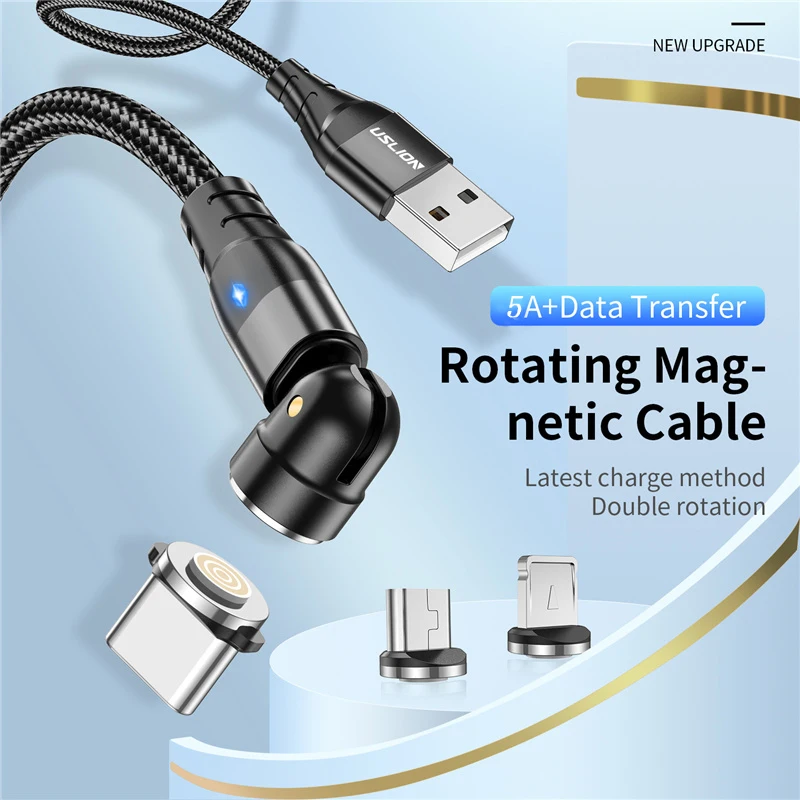 USLION 540 Rotate 5A kabel magnetyczny szybkie ładowanie do telefonu komórkowego magnes ładowarka przewód Micro typ C kabel do iPhone Xiaomi 2 USLION 540 Rotate 5A kabel magnetyczny szybkie ładowanie do telefonu komórkowego magnes ładowarka przewód Micro typ C kabel do iPhone Xiaomi 2