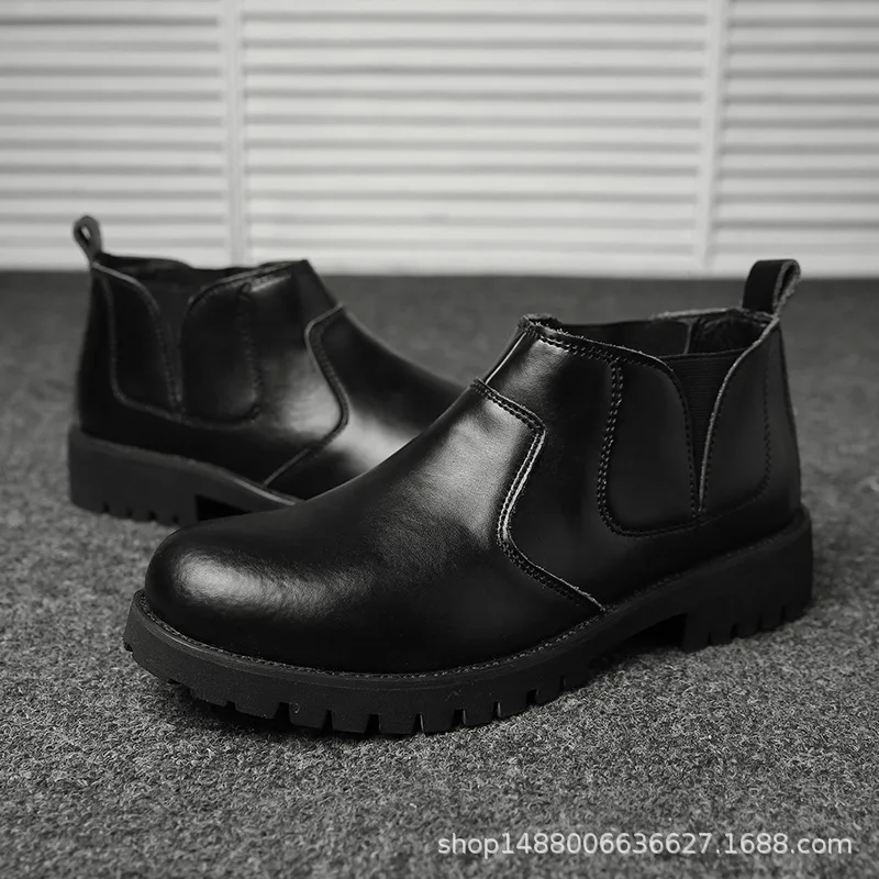 

Winter MEN'S Leather Boots Casual Chelsea Boots Cowhide Foot Covering Lace-up Short Boots Trend England Sleeve Boots