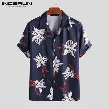 

INCERUN Fashion Men Hawaiian Shirt Printed Short Sleeve Lapel Breathable Button Vacation 2020 Summer Shirts Men Camisa Masculina