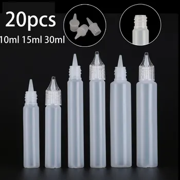 

20pcs x 10ml 15ml 30ml Empty Dropper Bottles Plastic E Liquid Juice Squeezable Milky Containers LDPE with Crystal Caps