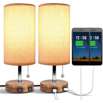 

USB Bedside Table Lamp,with Dual USB Quick Charging Port,Round,for Bedrooms,Living Room,Dinning ,Office,2 Pack,UK Plug