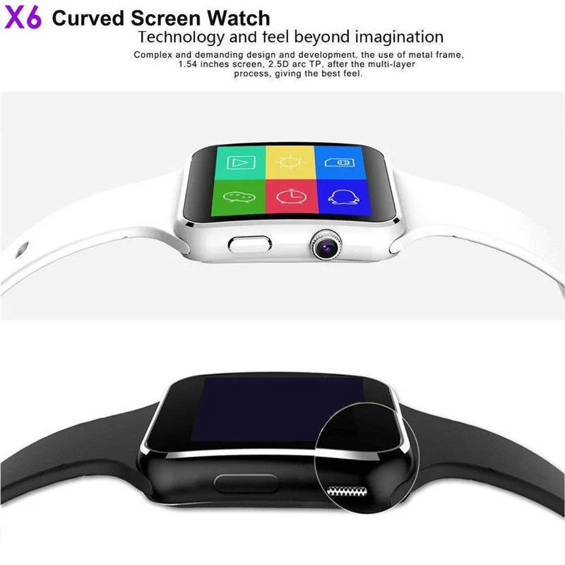 PYMH X6 изогнутый сенсорный экран Bluetooth водонепроницаемый смарт-часы телефон mate камера для Android/iOS
