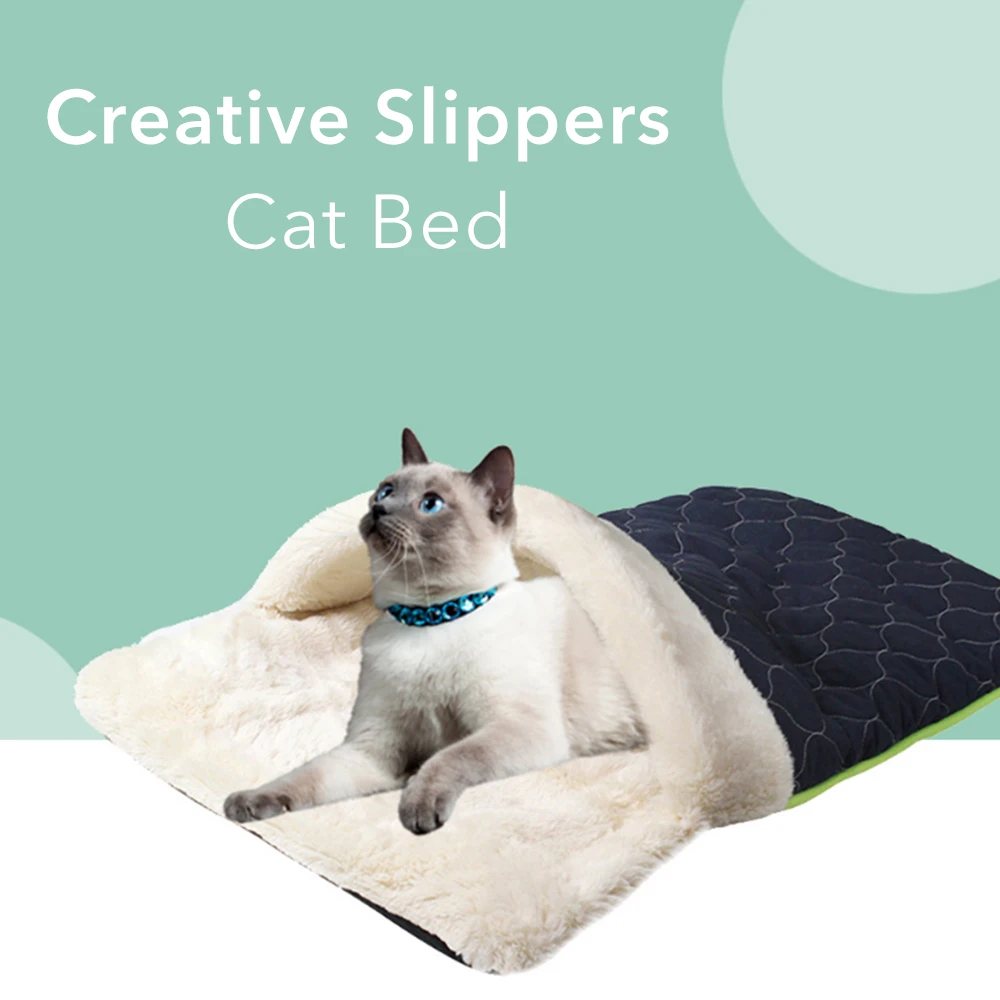 Quilted Cotton Cat Bed Winter Warm Fleece Pet Nest Slipper Shape Small Dog Puppy Kennel House Cats Sleeping Bag Cave