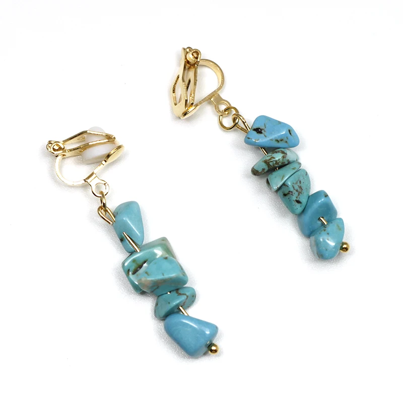 Green Stone Clip On Earrings Without Piercing Natural Stones No Ear Hole Earrings Simple Style Earring Jewelry CE378