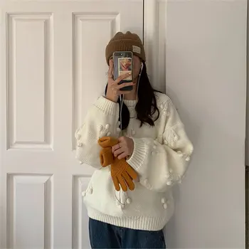 

Alien Kitty 2020 Fashion Sweet Solid Women Feminine New Hook Flowers Brief Warm Loose Casual Knitted All Match Fresh Sweaters