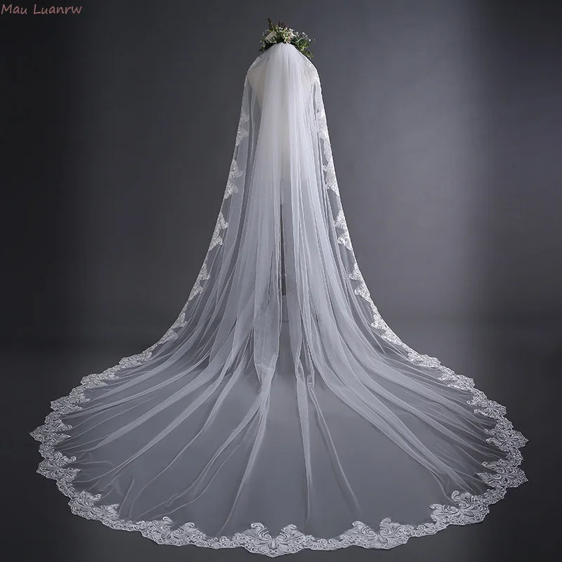 

Newest Lace Edge With Comb Wedding Veil 3M Cathedral One Layer Bridal Veil Bride Headwear