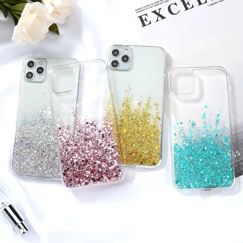 Luxury Bling Glitter Case For IPhone 12 11 Pro X XS Max XR SE 2020 Cases Fundas IPhone 7 8 6 6S Plus TPU Transparent Phone Cover