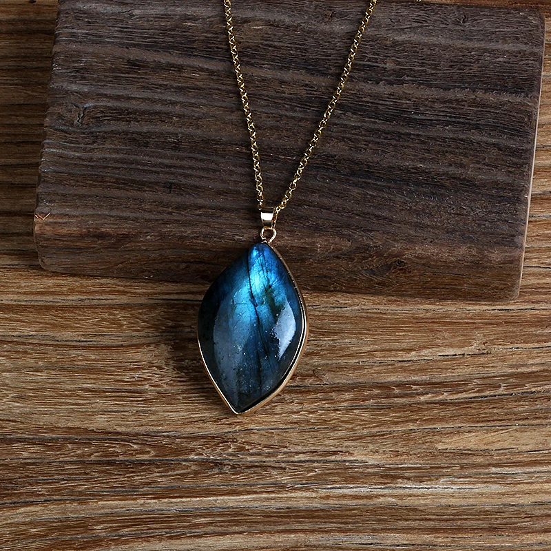 Natural Labradorite Necklace Irregular Shape Unique Natural Pendant Energy Necklace Jewelry Stone Crafts Gifts For Men And Women