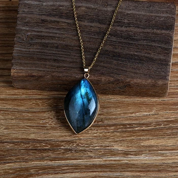 Natural Labradorite Necklace Irregular Shape Unique Natural Pendant Energy Necklace Jewelry Stone Crafts Gifts For Men And Women