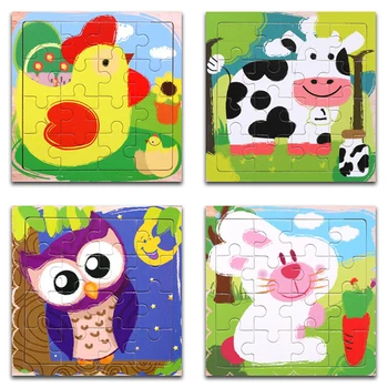 

Wooden Puzzles 16Pcs Kids Joy Superior Quality Puzzle Wood Cartoon Home animals Jigsaw Educational Toys For Children