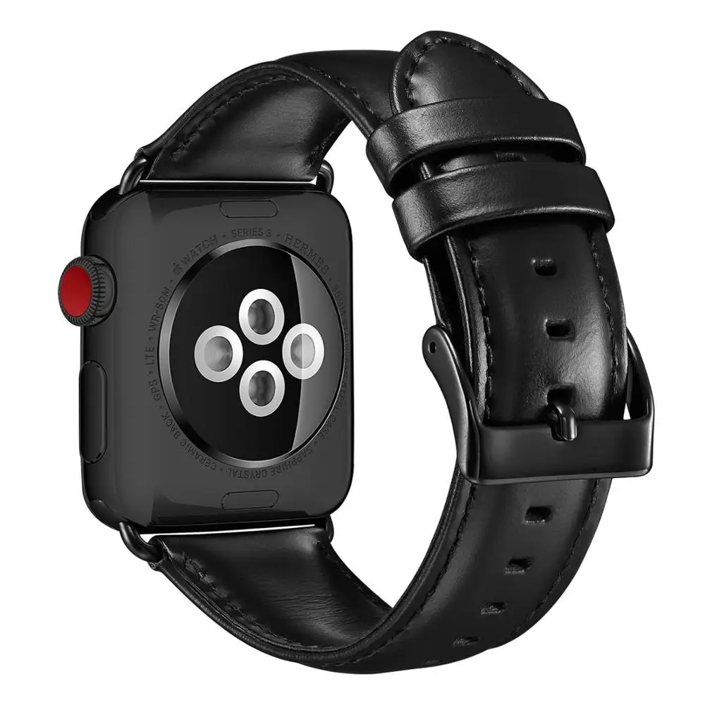 Кожаный ремешок correa cinturino для apple watch 44 мм, чехол для iWatch apple watch Series 4 5, ремешок 40 мм, ремешок на руку - Цвет ремешка: Black