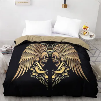 

3D Printed Custom Design Duvet Cover Quilt Comforter Blanket Case Covers Bedding Set Glod Wing Skull Simple 265*230 Home Textile