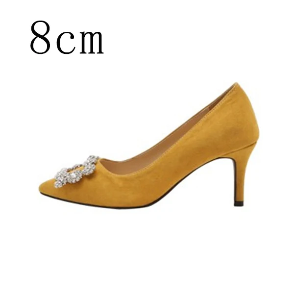 Женские туфли-лодочки; стразы; женская обувь на высоком каблуке; модельные туфли с острым носком; мягкие свадебные туфли на тонком каблуке; Новое поступление года - Цвет: Yellow 8cm Pumps