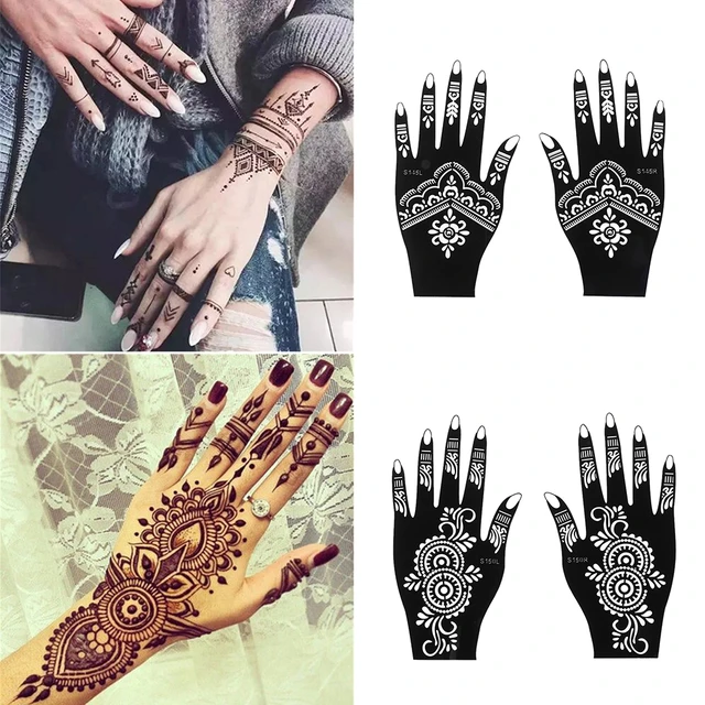1Pair Henna Stencils Reusable Full Hand Finger Tattoo Template Wedding Tool  India Arabic Flower Mandala Stencil Arm Professional - AliExpress