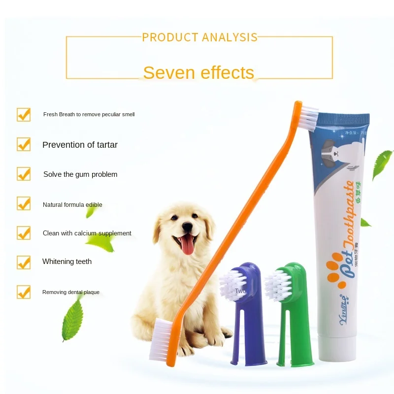

Pet dog toothbrush and toothpaste set, to remove bad breath and care for teeth, used for oral cleaning of medium and large dogs