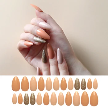 

24pcs/set Stiletto False Nail with Design Camel Color Artificial Nails DIY Fashion Fake Nails with Adhesive Tabs Fake Nails