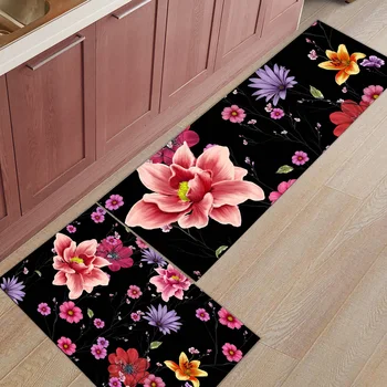 

Plant Red Flower Watercolor Kitchen Mat Set Anti-slip Kitchen Mats for Floor Home Rugs Floor Mat In The Room
