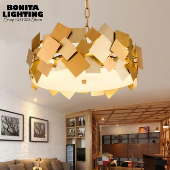 

New Hanging Lights Bedroom Golden Shackles Brushed stainless steel Rotating metal sheet modern pendant lamp led Round droplight