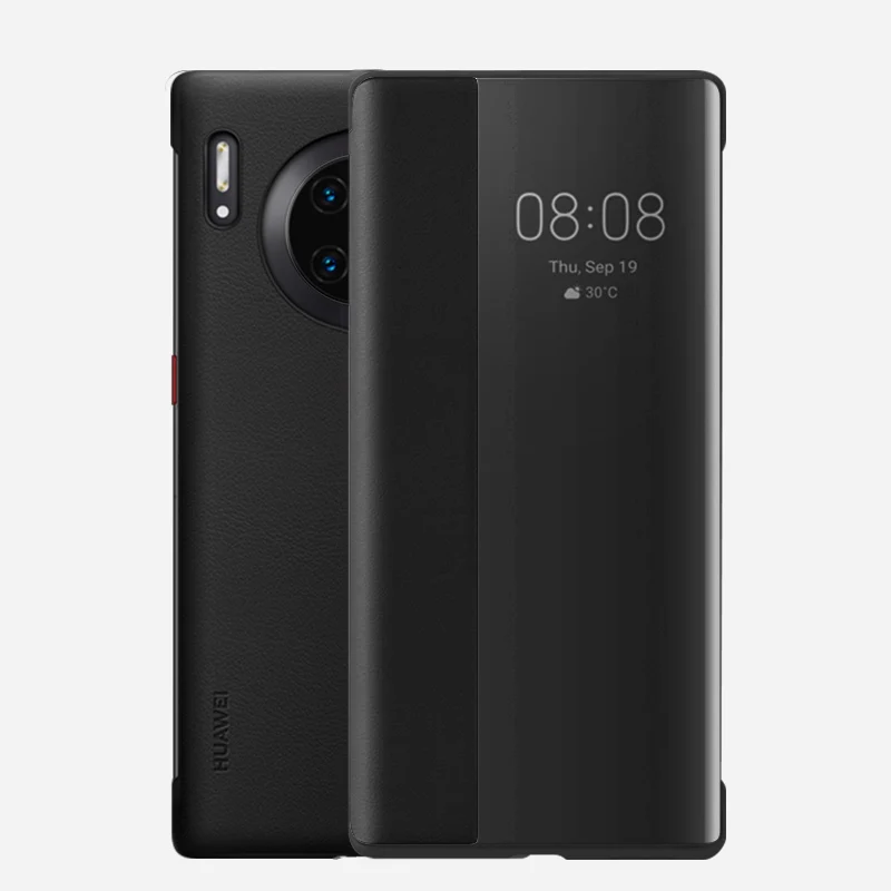 Черный Чехол для HUAWEI MATE 30 Pro, официальный умный флип-чехол для HUAWEI MATE 30 5G, кожаный чехол с зеркальным окном для сна - Цвет: Черный