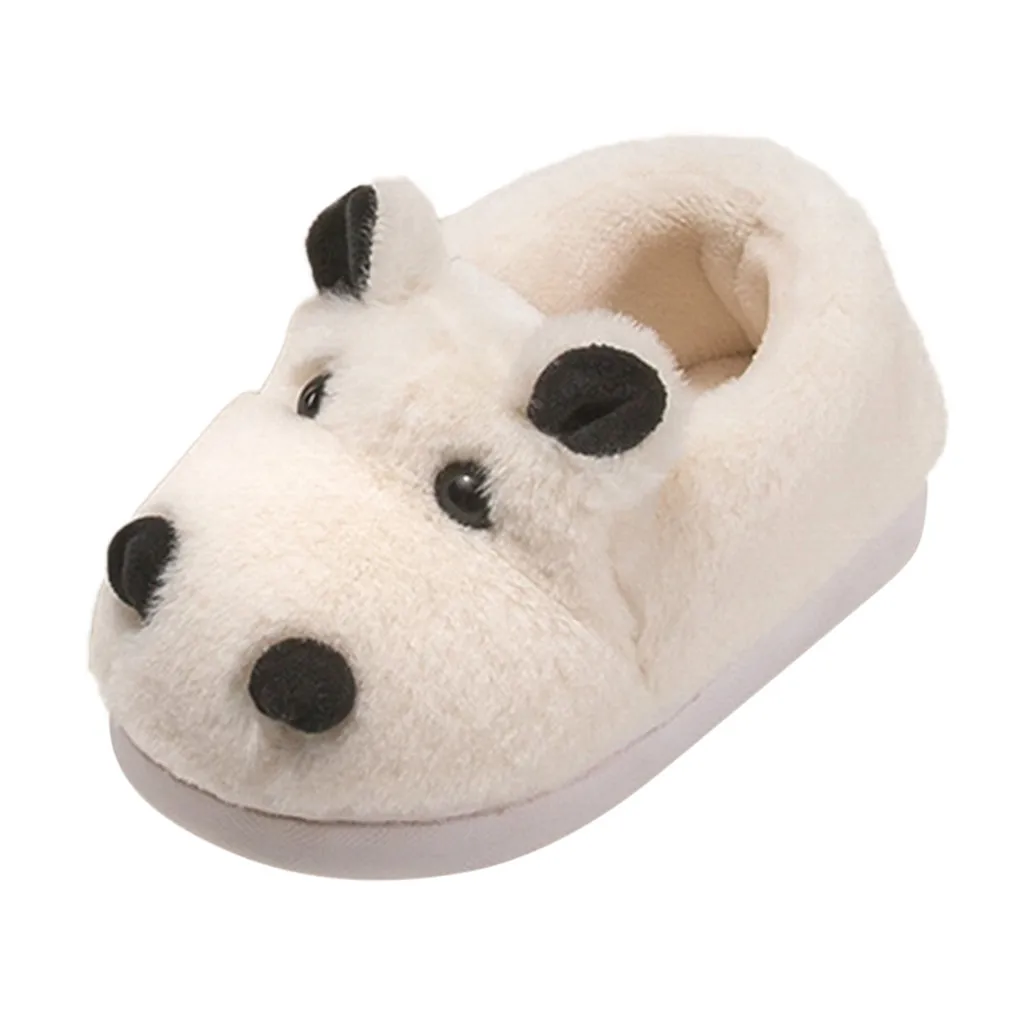 White Зимние детские тапочки для маленьких девочек и мальчиков; милая домашняя обувь из флока с героями мультфильмов; зимняя теплая Повседневная обувь; домашняя обувь для малышей; Тапочки - Цвет: White