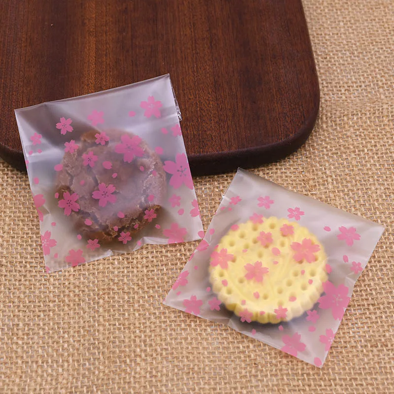 50pcs 7-14cm Lovely Sakura Flower Print Candy Cookies OPP Bags Birthday Party Gift Packing Home Baking Supplies Cellophane Bag