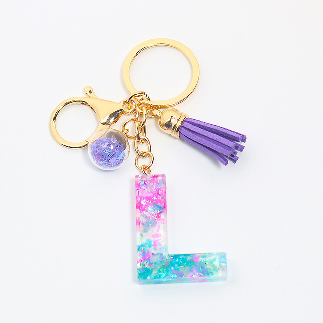 Creative Letter Alphabet Crystal Arylic Liquid Keychain Women Key Chains Ring Car Bag Tassels Pendent Charm Gift Accessory