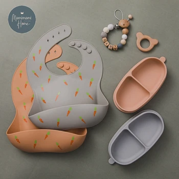 

1pc Baby Silicone Bib Carrot Print Newborn Saliva Towel Adjustable Waterproof Silicone Feeding Baby Bib Soft Baby Feeding Gifts